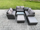 Fimous Wicker PE Rattan Garden Furniture Set 8 Seater Outdoor Lounge Sofa Set with Love Sofa Coffee Table Side Table 2 Big Footstool Dark Grey Mixed