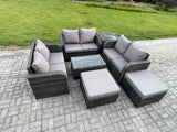 Fimous Wicker PE Rattan Garden Furniture Set 8 Seater Outdoor Lounge Sofa Set with Love Sofa Coffee Table Side Table 2 Big Footstool Dark Grey Mixed