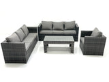 Fimous 7 Seater Rattan Garden Furniture Set Outdoor Lounger Sofa with Coffee Table Armchair Dark Grey Mixed
