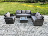 Fimous Rattan Garden Furniture 4 Piece Patio Set With Table Sofa Square Coffee Table Reclining Chair Loveseat sofa