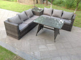 Fimous 6 Seater Grey Rattan Sofa Dining Set 2 Tables Garden Furniture Outdoor