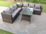 Fimous 6 Seater Grey Rattan Sofa Dining Set 2 Tables Garden Furniture Outdoor