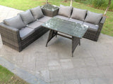 Fimous 6 Seater Grey Rattan Sofa Dining Set 2 Tables Garden Furniture Outdoor