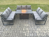 Fimous Aluminium 9 Seater Garden Furniture Outdoor Set Patio Lounge Sofa Gas Fire Pit Dining Table Set Dark Grey