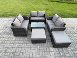 Fimous Garden Furniture Set Rattan 8 Seater Outdoor Lounge Sofa Chair With Tempered Glass Table