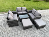 Fimous 8 Seater Garden Furniture Set Rattan Outdoor Lounge Sofa Chair With Tempered Glass Table 2 Big Footstool Dark Grey Mixed