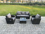 Fimous Garden Furniture Sets 5 Seater Wicker Rattan Furniture Patio Sofa Sets with Reclining Chair 3 Seater Sofa Dark Grey Mixed