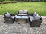 Fimous 5 Seater Dark Grey PE Wicker Rattan Garden Furniture Set Reclining Chair Love Sofa 2 Seater Sofa Set Outdoor Oblong Coffee Table