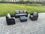 Fimous Garden Furniture Sets 5 Seater Wicker Rattan Furniture Patio Sofa Sets with Reclining Chair 3 Seater Sofa Dark Grey Mixed