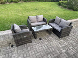 Fimous 5 Seater Dark Grey PE Wicker Rattan Garden Furniture Set Reclining Chair Love Sofa 2 Seater Sofa Set Outdoor Oblong Coffee Table