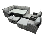 Fimous 12 Seat Poly Rattan Outdoor Patio Height Adjustable Rising Lifting Table Corner Sofa Set with 4 Stool 2 Chairs for Garden Backyard Dark Grey Mixed