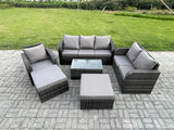 Fimous Garden Furniture Set Rattan Outdoor Lounge Sofa Chair With Tempered Glass Table 8 Seater Dark Grey Mixed