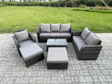 Fimous Garden Furniture Set Rattan Outdoor Lounge Sofa Chair With Tempered Glass Table 8 Seater Dark Grey Mixed