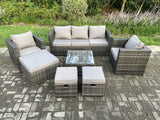Fimous Wicker Rattan Garden Furniture Sofa Set with Armchair Square Coffee Table 3 Footstools Dark Grey Mixed
