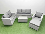 Fimous Patio PE Wicker 7 Seater Outdoor Rattan Furniture Sofa Sets with Rectangular Coffee Table Reclining Chair Loveseat Sofa 3 Seater Sofa Big Footstool Light Grey