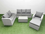 Fimous Patio PE Wicker 7 Seater Outdoor Rattan Furniture Sofa Sets with Rectangular Coffee Table Reclining Chair Loveseat Sofa 3 Seater Sofa Big Footstool Side Table Light Grey