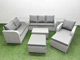 Fimous Patio PE Wicker 8 Seater Outdoor Rattan Furniture Sofa Sets with Rectangular Coffee Table Reclining Chair Loveseat Sofa 3 Seater Sofa 2 Big Footstools 2 Side Table  Light Grey