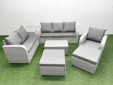 Fimous Patio PE Wicker 8 Seater Outdoor Rattan Furniture Sofa Sets with Rectangular Coffee Table Reclining Chair Loveseat Sofa 3 Seater Sofa 2 Big Footstools Side Table Light Grey