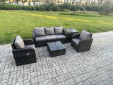Fimous Garden Furniture Sets 5 Seater Wicker Rattan Furniture Patio Sofa Sets with Reclining Chair 3 Seater Sofa Side Table Dark Grey Mixed
