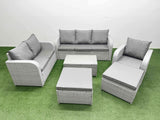 Fimous Patio PE Wicker 8 Seater Outdoor Rattan Furniture Sofa Sets with Rectangular Coffee Table Reclining Chair Loveseat Sofa 3 Seater Sofa 2 Big Footstools Light Grey