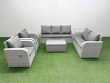 Fimous PE Rattan Garden Furniture Set Adjustable Chair Sofa Double Love Seat 2 Seater Sofa Lounge Set Oblong Coffee Table Side Table Light Grey
