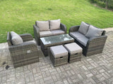 Fimous 7 Seater Dark Grey PE Wicker Rattan Garden Furniture Set Reclining Chair Love Sofa 2 Seater Sofa Set Outdoor Oblong Coffee Table Stools High Back