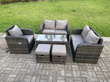 Fimous 7 Seater Dark Grey PE Wicker Rattan Garden Furniture Set Reclining Chair Love Sofa 2 Seater Sofa Set Outdoor Oblong Coffee Table Stools High Back