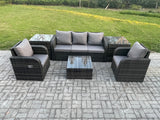 Fimous Garden Furniture Sets 5 Seater Wicker Rattan Furniture Patio Sofa Sets with Reclining Chair 3 Seater Sofa 2 Side Tables Dark Grey Mixed