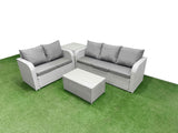 Fimous 5 Seater PE Rattan Wicker Garden Furniture Patio Conservatory Sofa Set with Rectangular Coffee Table 3 Seater Sofa Love Sofa Side Table