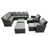 Fimous 11 Seat Poly Rattan Outdoor Patio Coffee Table Corner Sofa Sets with 3 Stools 2 Chairs for Garden Backyard Dark Grey Mixed