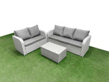Fimous 5 Seater PE Rattan Wicker Garden Furniture Patio Conservatory Sofa Set with Rectangular Coffee Table 3 Seater Sofa Love Sofa