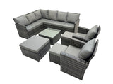 Fimous 11 Seat Poly Rattan Outdoor Patio Coffee Table Corner Sofa Sets with 3 Stools 2 Chairs for Garden Backyard Dark Grey Mixed