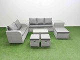 Fimous 8 Seater PE Rattan Wicker Garden Furniture Patio Conservatory Sofa Set with Rectangular Coffee Table 3 Seater Sofa Love Sofa 3 Stool 2 Side Table