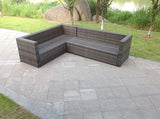 Fimous 8 Seater Grey Rattan Corner Sofa Set Coffee Oblong Coffee Table Outdoor Garden Furniture Patio