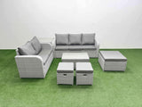 Fimous 8 Seater PE Rattan Wicker Garden Furniture Patio Conservatory Sofa Set with Rectangular Coffee Table 3 Seater Sofa Love Sofa 3 Stool Side Table