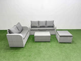 Fimous 6 Seater PE Rattan Wicker Garden Furniture Patio Conservatory Sofa Set with Rectangular Coffee Table 3 Seater Sofa Love Sofa Big Footstool