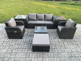 Fimous Garden Furniture Sets 6 Pieces Wicker Rattan Furniture Patio Sofa Sets with Reclining Chair 3 Seater Sofa 2 Side Tables Big Footstool Dark Grey Mixed