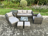 Fimous 8 Seater Wicker Rattan Garden Furniture Sofa Set with Side Table Armchair Square Coffee Table 3 Footstools Dark Grey Mixed