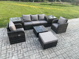 Fimous Garden Furniture Sets 6 Pieces Wicker Rattan Furniture Patio Sofa Sets with Reclining Chair 3 Seater Sofa 2 Side Tables Big Footstool Dark Grey Mixed
