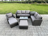 Fimous Outdoor Garden Furniture Sets 7 Pieces Wicker Rattan Furniture Sofa Sets with Rectangular Coffee Table Loveseat Sofa 2 Big Footstool Side Table