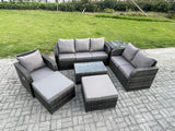 Fimous Outdoor Garden Furniture Sets 7 Pieces Wicker Rattan Furniture Sofa Sets with Rectangular Coffee Table Loveseat Sofa 2 Big Footstool Side Table