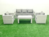 Fimous Rattan Garden Furniture Set 4 Pieces Outdoor Garden Sofa Oblong Coffee Table Set with 2 Chairs Light Grey Mixed