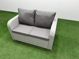 Fimous 2 Seater Sofa Rattan Curved Arm Loveseat Light Grey Mixed Outdoor Garden Furniture with Thick Removable Cushion