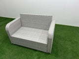 Fimous 2 Seater Sofa Rattan Curved Arm Loveseat Light Grey Mixed Outdoor Garden Furniture with Thick Removable Cushion