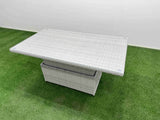 Fimous 7 PCs Rising Dining Table Set Rattan Furniture Set with 3 Seater Sofa 3 Footstools Side Table Light Grey