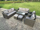 Fimous 10 Seater Dark Grey PE Wicker Rattan Garden Furniture Set Reclining Chair 3 Seater Lounge Sofa Set Outdoor Rectangular Coffee Table
