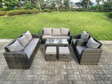 Fimous 10 Seater Dark Grey PE Wicker Rattan Garden Furniture Set Reclining Chair 3 Seater Lounge Sofa Set Outdoor Rectangular Coffee Table