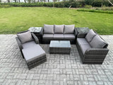 Fimous Patio Garden Furniture Sets Wicker 7 Seater Outdoor Rattan Furniture Sofa Sets with Rectangular Coffee Table Reclining Chair 3 Seater Sofa 2 Side Tables Big Footstool