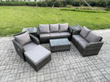 Fimous Patio Garden Furniture Sets Wicker 7 Seater Outdoor Rattan Furniture Sofa Sets with Rectangular Coffee Table Reclining Chair 3 Seater Sofa 2 Side Tables Big Footstool