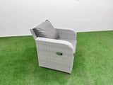 Fimous 6 Seater Outdoor Reclining Chair Love Sofa Set Rattan Garden Furniture Set with Adjustable Lifting Dining or Coffee Table 2 Side Tables Light Grey